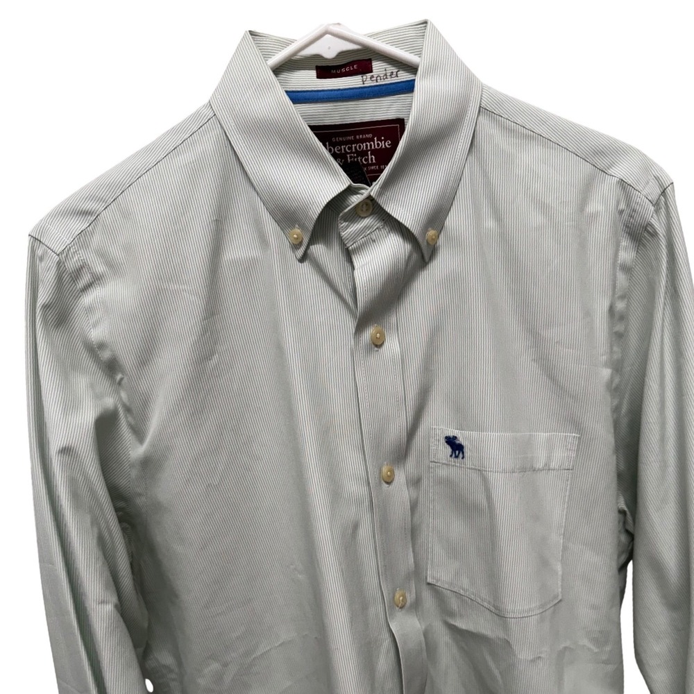Abercrombie & Fitch Mens Muscle Fit Stripe Button Down Shirt Green White Large